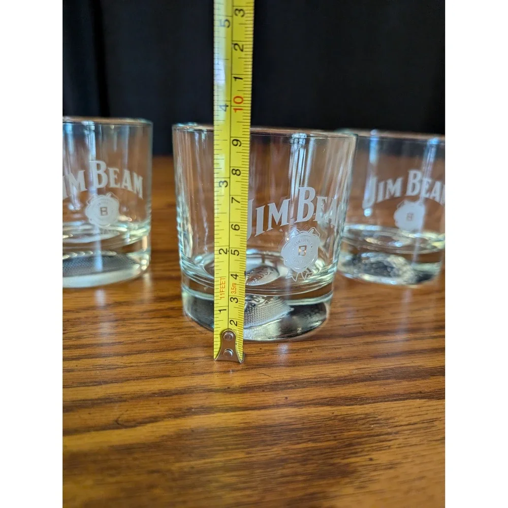 Jim Beam Whiskey Glasses Set 3 Clear 2 Football & Golf Base Etched Logo